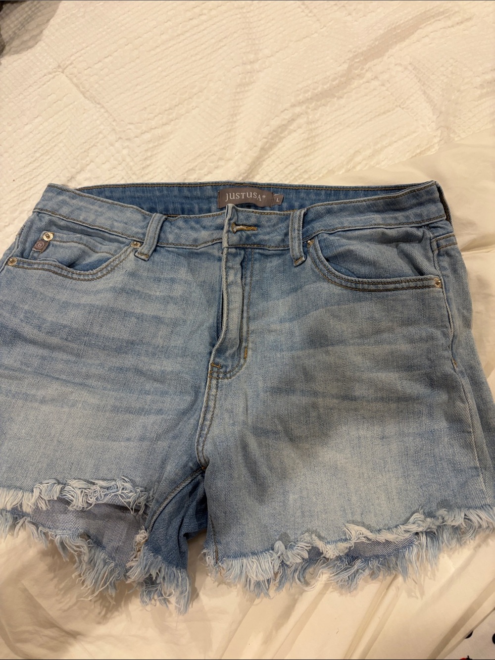 Just USA Light Blue Distressed Denim Jean Shorts